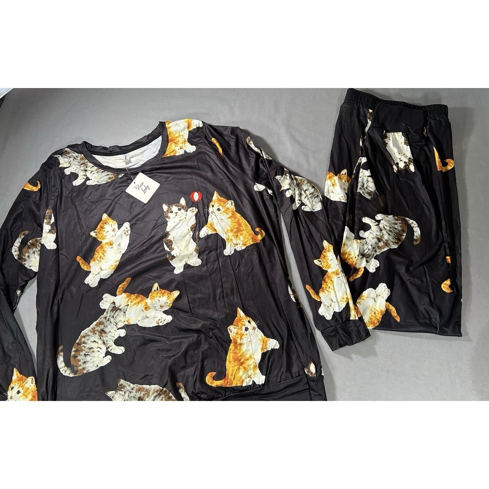 Pixie Lady Cat sleep loungewear shirt and joggers 2X Casual Comfy‎ Cats
